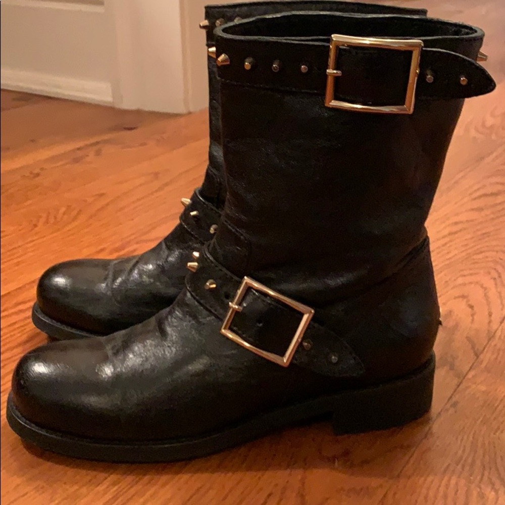 Jimmy Choo leather studded moto boots